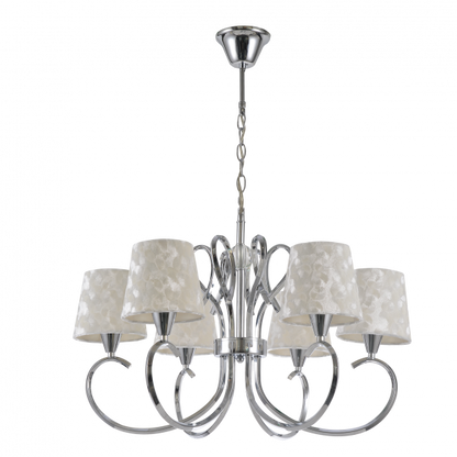 Lámpara Cancún clásica de cromo blanco con 6 casquillos E14, diseño Abrila 121756020 para decoración interior doméstica en metal, textil y cristal · Ref. 121756020