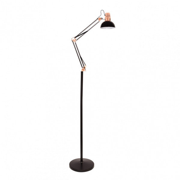 Lámpara de pie articulada Rutilo en negro y cobre de Abrila modelo 140341066, diseño vintage moderno en metal para decoración de salón interior doméstico · Ref. 140341066