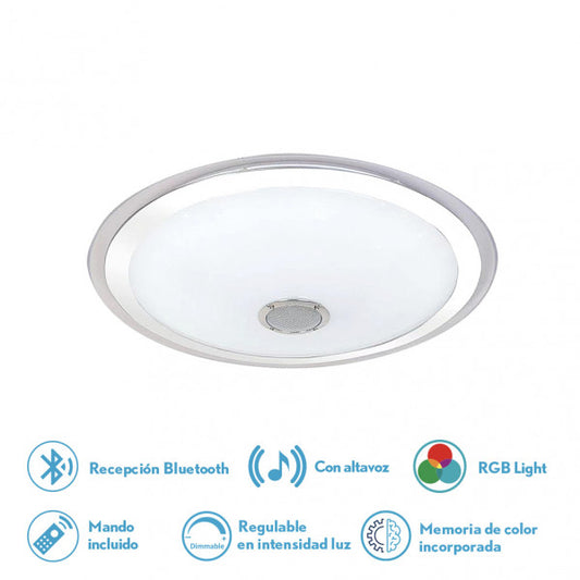 Plafón LED Magallanes 48W RGB de Fabrilamp en acabado blanco y cromo, iluminación interior, domótica, plafón moderno · Ref. 145483801