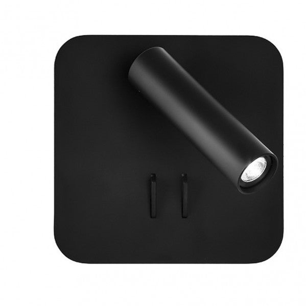 Aplique LED Manet cuadrado negro 2+6W de Abrila (171462C09), foco orientable moderno en metal para iluminación interior doméstica con luz indirecta AI2 · Ref. 171462C09