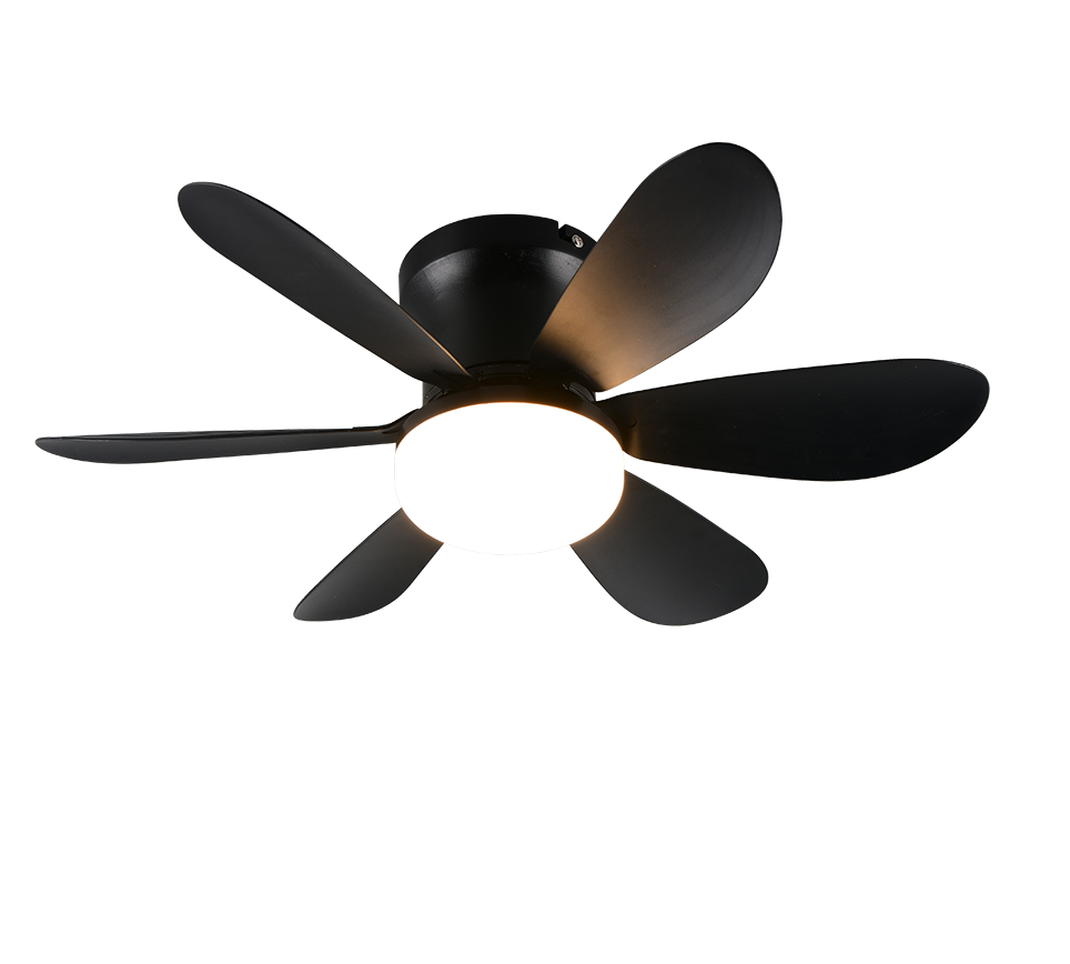 Ventilador de Techo LUND de Trio Lighting (Lund (NEGRO)) en color Negro Mate con seis aspas y luz central, vista frontal - Ref R67462132.

