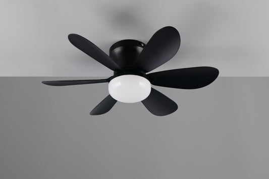 Ventilador de Techo LUND de Trio Lighting (Lund (NEGRO)) en color Negro Mate con seis aspas y luz central, vista frontal - Ref R67462132 luz apagada