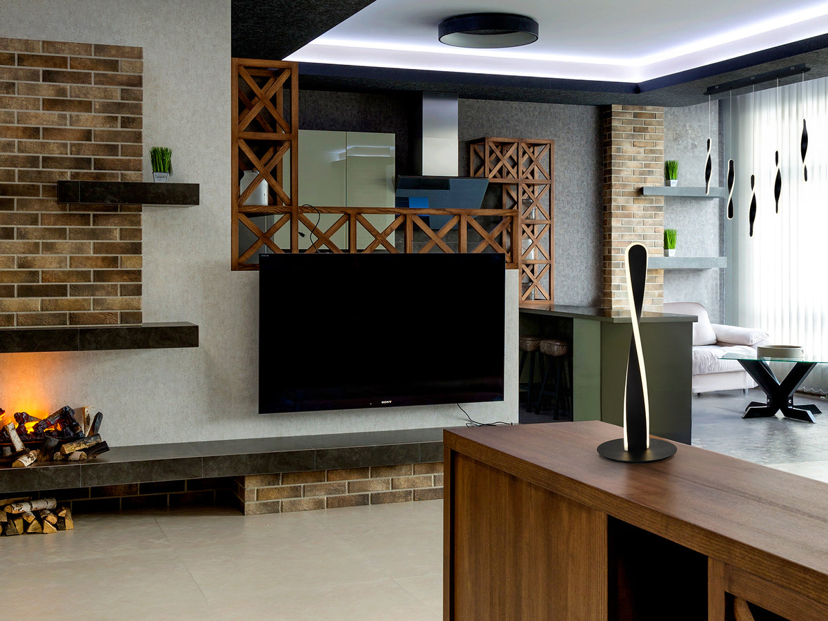 Lámpara de sobremesa Twist negro mate Schuller, diseño industrial moderno en metal, ideal para dormitorio, escritorio o salón.
