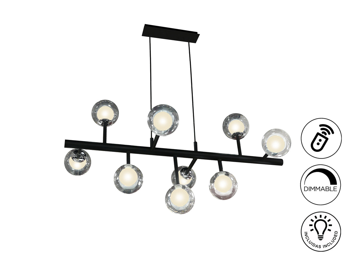 Lámpara de techo Altais 9 luces negro y cromo para salón de Schuller con diseño moderno, cristal y metal. (Colección Altais, 345509)