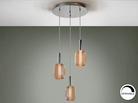 Lámpara de techo Micrón 3 luces cromo oro para comedor o salón moderno, con LED regulable y diseño en acrílico. Marca Schuller (413626).