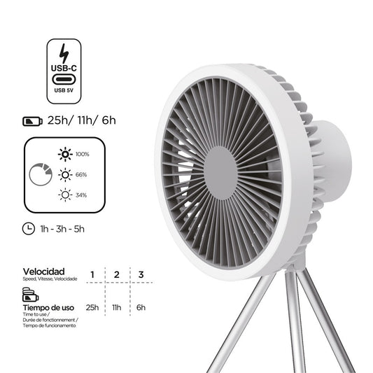 Ventilador Portátil Brise con Luz LED 5.5W Regulable Blanco CristalRecord - imagen 2 | CristalRecord