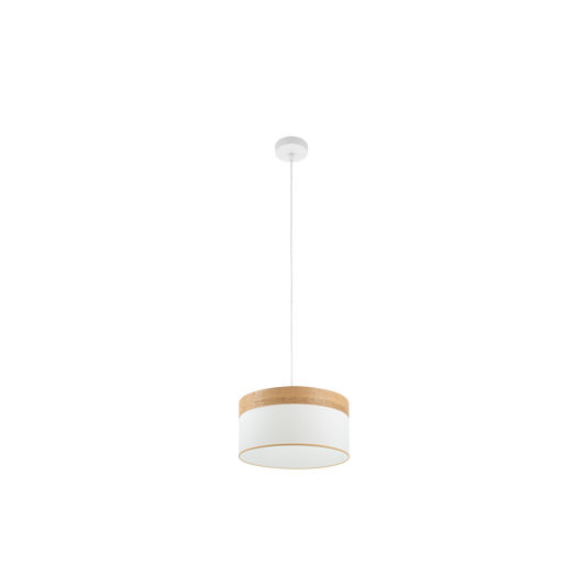 Lámpara Colgante Cloe 40 cm Pantalla Textil Blanco y Madera Clara Fabrilamp - vista principal | Fabrilamp / Abrila · Ref. 175494085