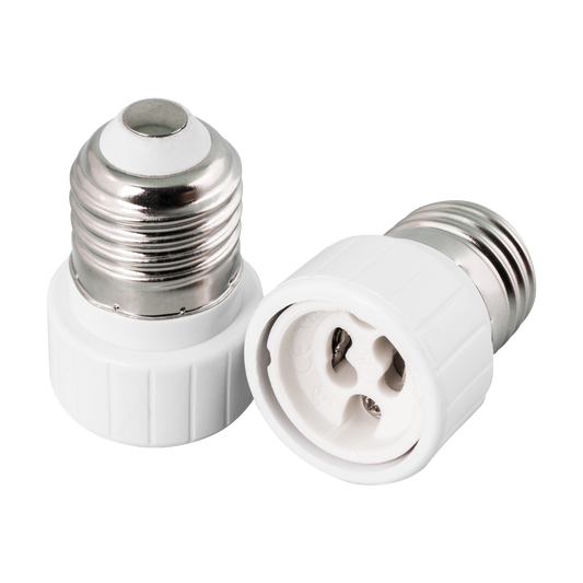 Conversor de Casquillo GU10 a E27 Blanco Fabrilamp - vista principal | Fabrilamp / Abrila · Ref. 99.CONVERSORGU10