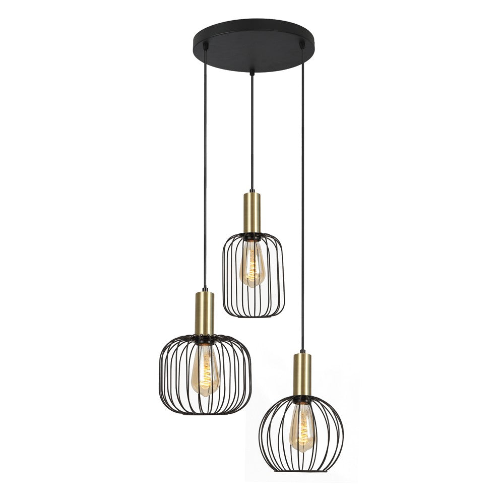 Lámpara Colgante Sofis 3 Luces E27 Negro y Oro CristalRecord - vista principal | CristalRecord