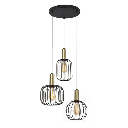 Lámpara Colgante Sofis 3 Luces E27 Negro y Oro CristalRecord - vista principal | CristalRecord