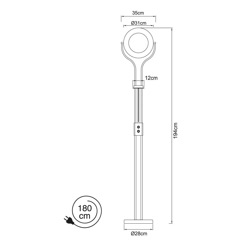 Lámpara de Pie Garona 194 cm 20W+5W 3000K Níquel CristalRecord - imagen 3 | CristalRecord