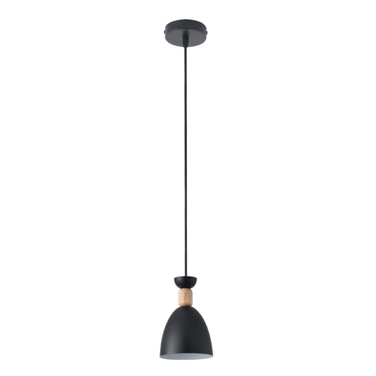Lámpara Colgante Cloe Negra y Madera 1 Luz E27 Nórdica CristalRecord - vista principal | CristalRecord