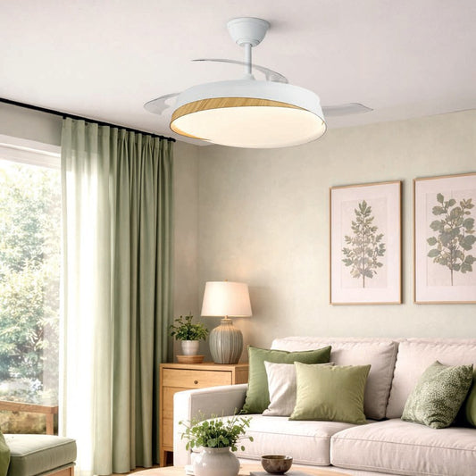 Ventilador de Techo Marte Aspas Retráctiles 48W Blanco y Madera CristalRecord - imagen 2 | CristalRecord