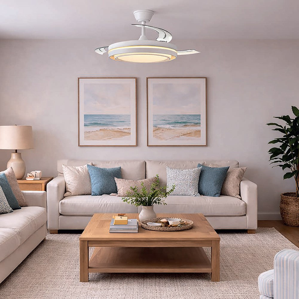 Ventilador de Techo con Luz Nassot Blanco Aspas Retráctiles 48W CristalRecord - imagen 2 | CristalRecord