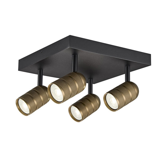 Plafón de Techo Mycro 4 Focos GU10 Orientables 200 mm Negro y Oro CristalRecord - vista principal | CristalRecord