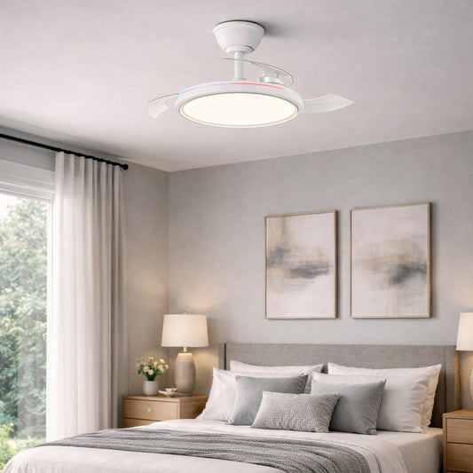 Ventilador de Techo con Luz LED Rexus 24+8W Aspas Retráctiles Blanco CristalRecord - imagen 2 | CristalRecord